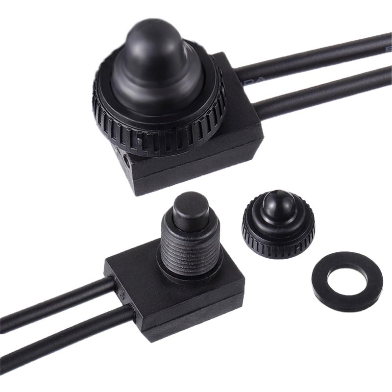 EPLZON KP-107 Waterproof Push Button Switch 12V ON/Off SPST Switch with 4.5''Lines for Motorcycle/Car(Pack of 2pcs,Black) - Image 1